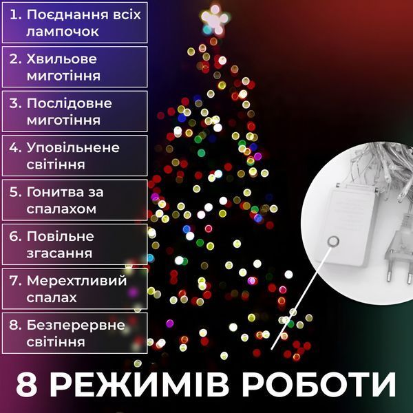 Гірлянда нитка світлодіодна GarlandoPro 171 LED 16м 8 режимов гірлянда новорічна W300LEDML 1958641575 фото