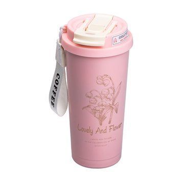 Термочашка Flower Style з ремінцем 500 мл рожева HP-14-52P 2394098927 фото